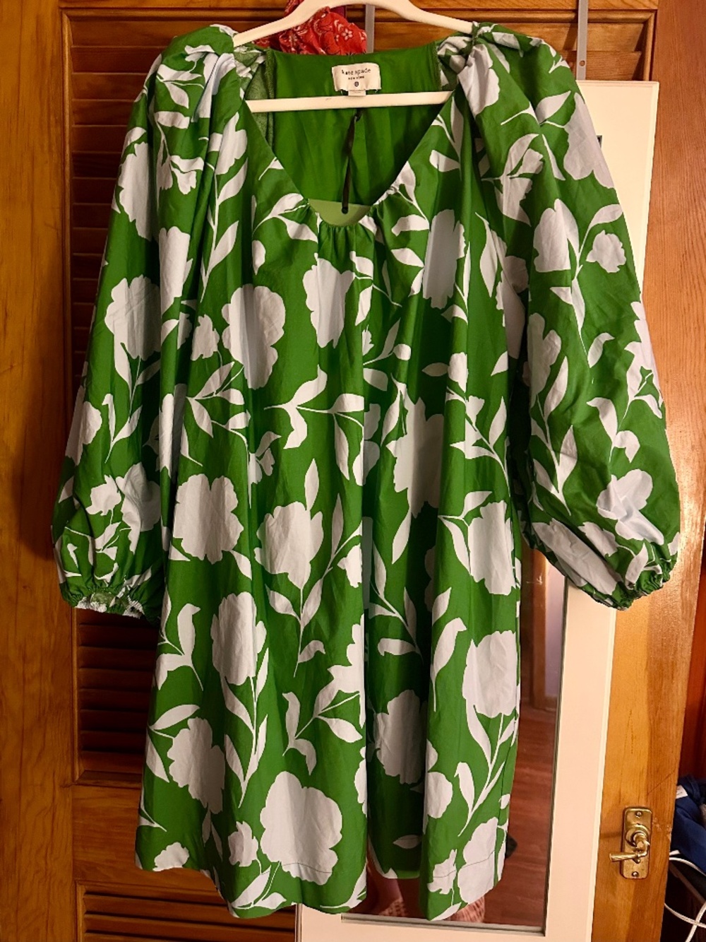 Kate Spade X Target Rose Poplin Green Balloon  Sleeve Mini Dress NWT Large